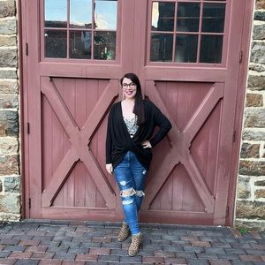 SHEIN Black Draped Twist Front Long Sleeve Top